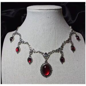 Gothic Red Gemstone Choker Necklace Victorian Vampire Blood Drop